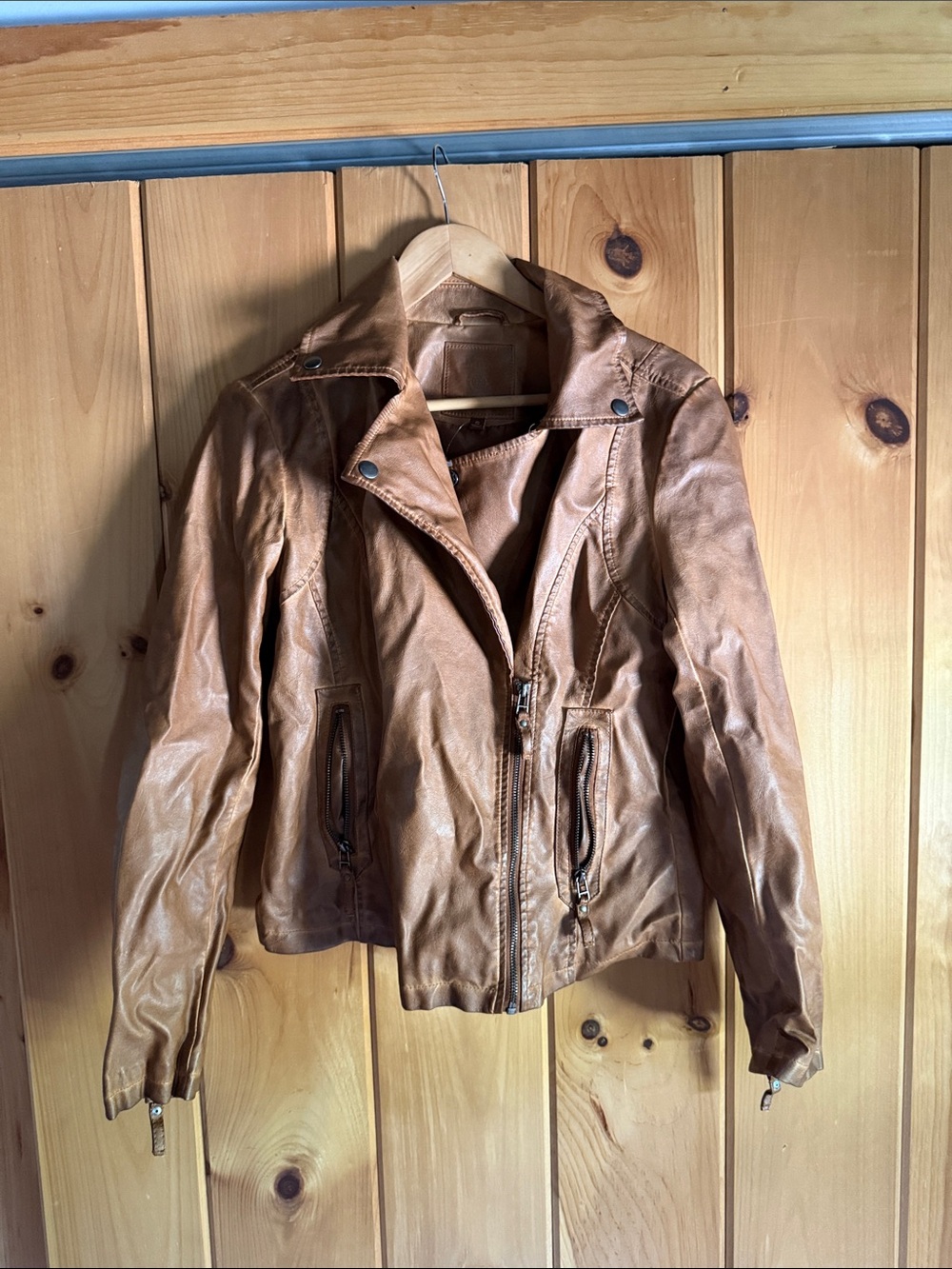 Max Studio Cognac Faux Leather Moto Jacket